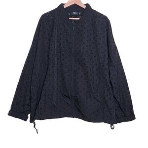 TRU By Torrid Jacket Women 2X Black Ligthweight Zip LS Pockets Laser Eyelet Goth